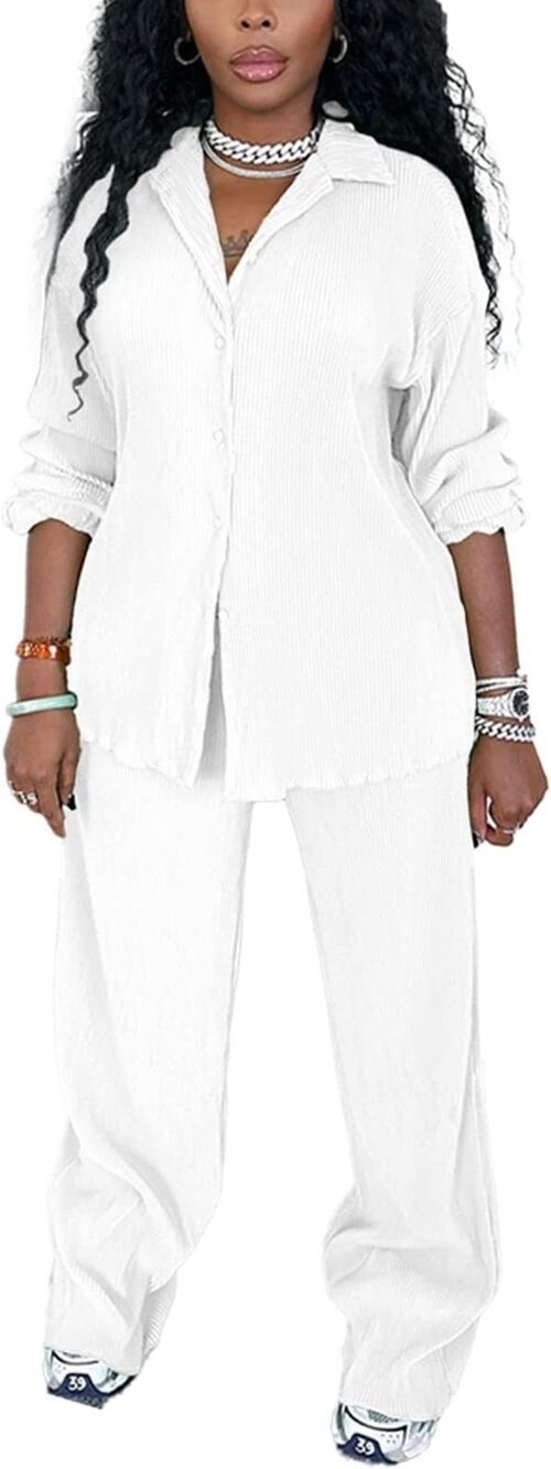 Reposh Women’s Cream Two-Piece Relaxed Button-Up Set